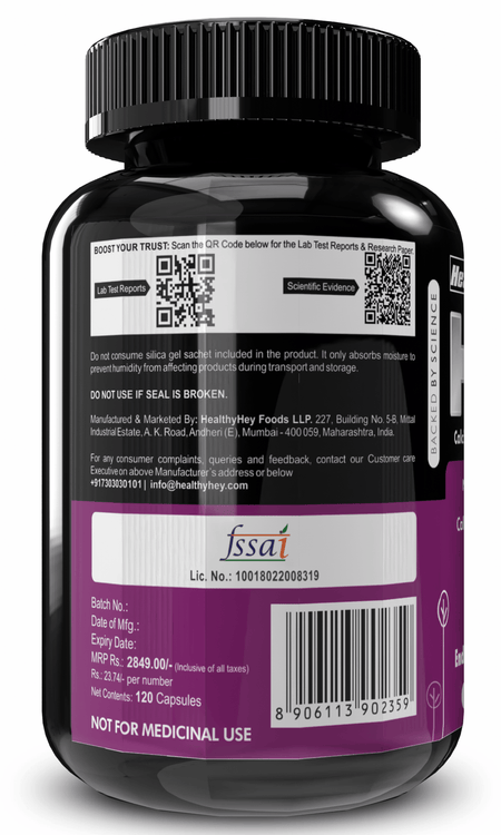 HealthyHey Nutrition Capsule HMB, Support Strength, Endurance & Muscle recovery Calcium Hydroxyl Methyl Butyrate 120 Veg Capsules