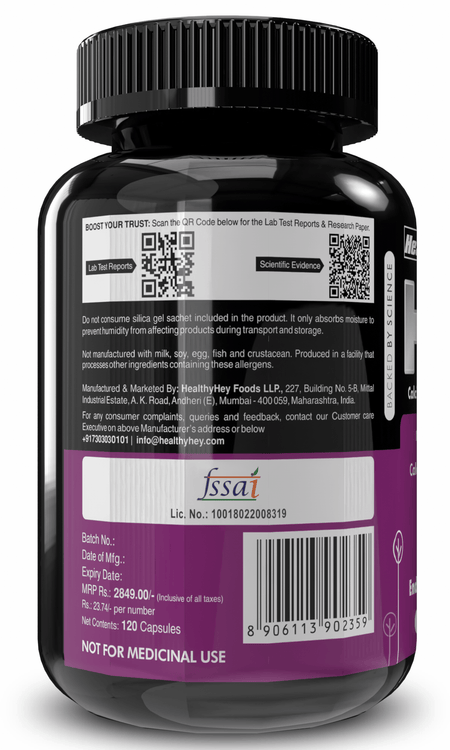 HealthyHey Nutrition Capsule HMB, Support Strength, Endurance & Muscle recovery Calcium Hydroxyl Methyl Butyrate 120 Veg Capsules