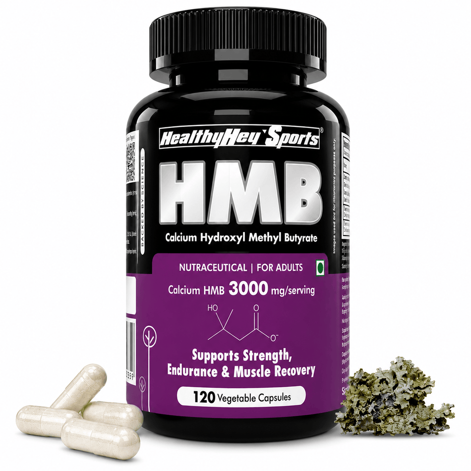 HealthyHey Nutrition Capsule HMB, Support Strength, Endurance & Muscle recovery Calcium Hydroxyl Methyl Butyrate 120 Veg Capsules