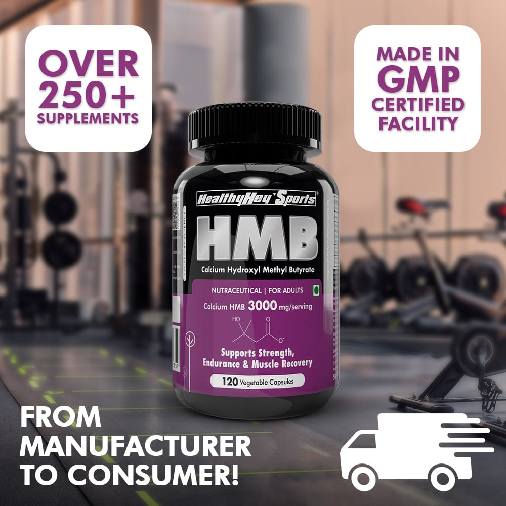 HealthyHey Nutrition Capsule HMB, Support Strength, Endurance & Muscle recovery Calcium Hydroxyl Methyl Butyrate 120 Veg Capsules