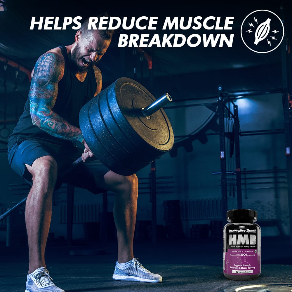 HealthyHey Nutrition Capsule HMB, Support Strength, Endurance & Muscle recovery Calcium Hydroxyl Methyl Butyrate 120 Veg Capsules
