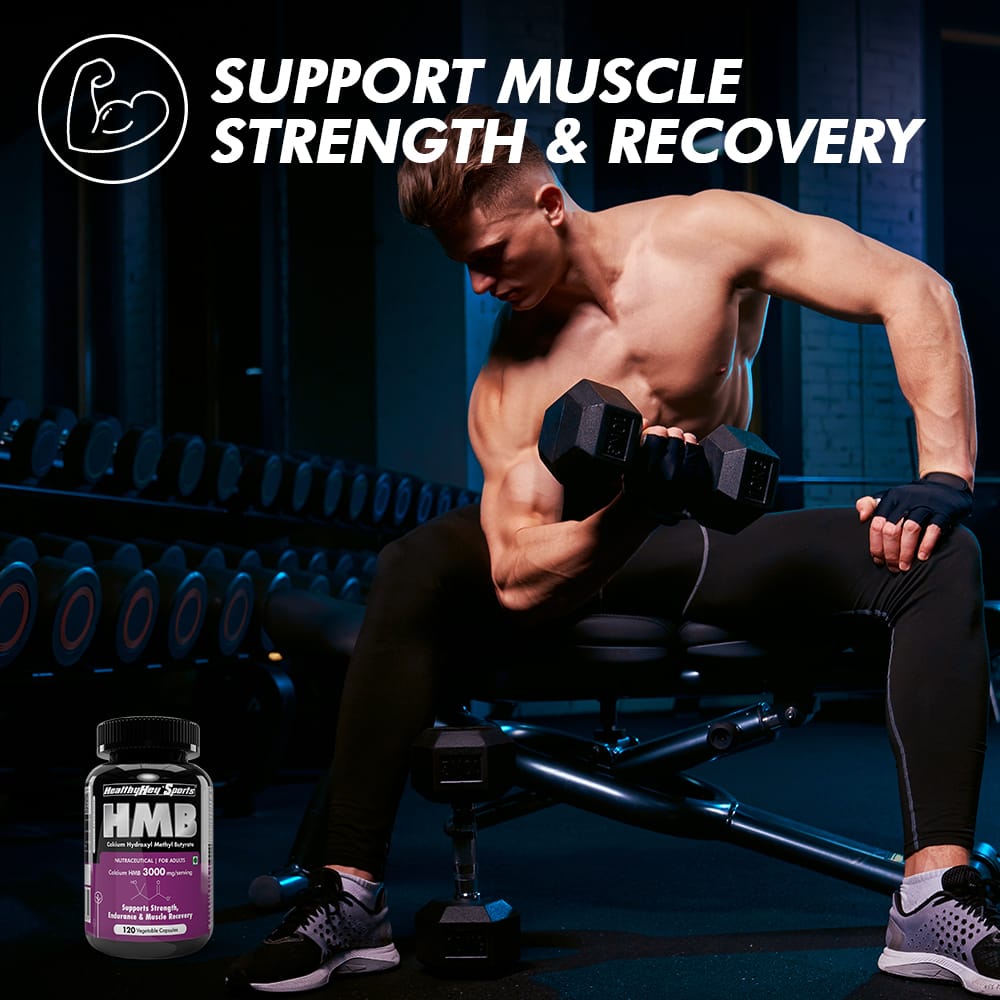 HealthyHey Nutrition Capsule HMB, Support Strength, Endurance & Muscle recovery Calcium Hydroxyl Methyl Butyrate 120 Veg Capsules
