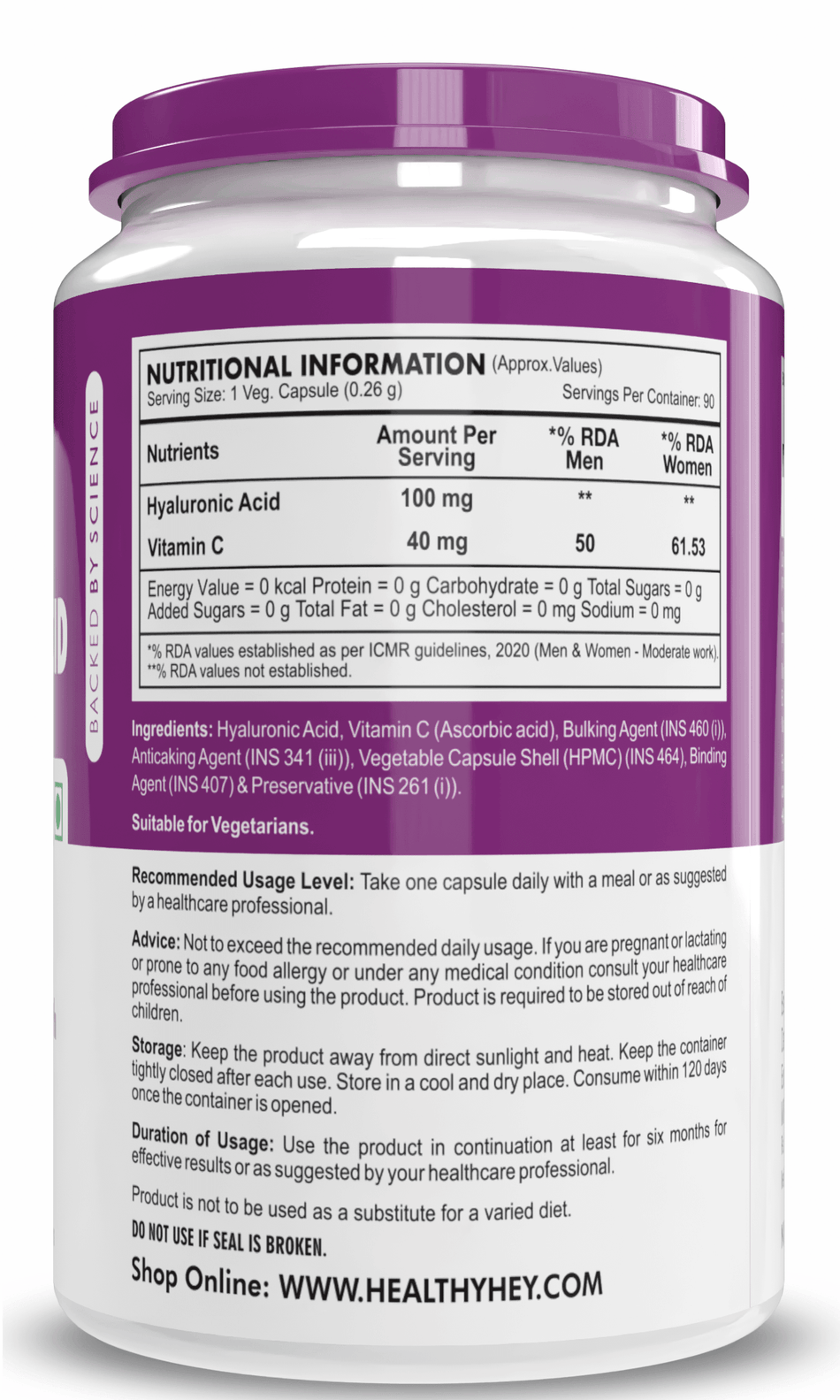 Hyaluronic Acid, Support joint & Skin Health 2X Plus Veg Capsules - 90 ...