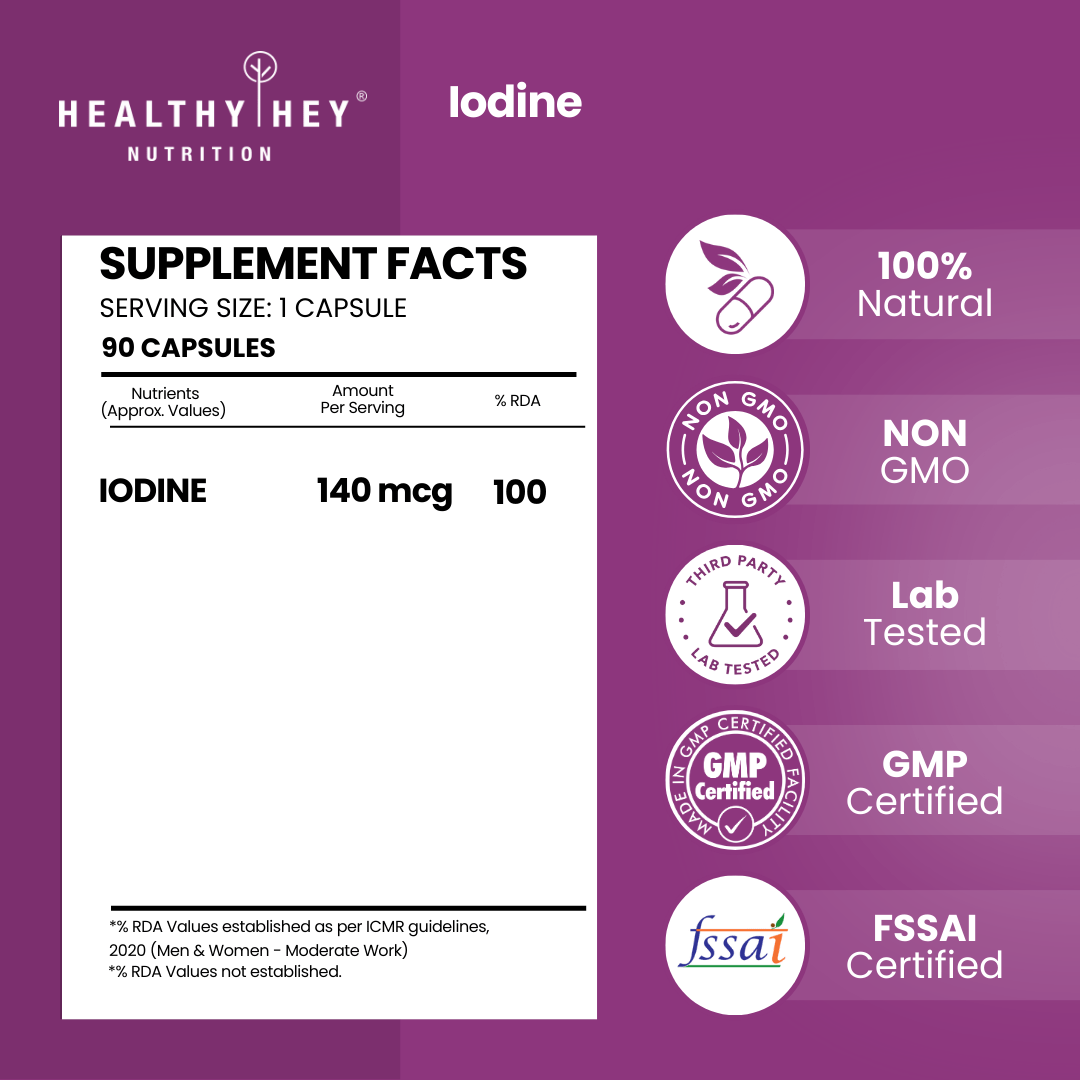 HealthyHey Nutrition Capsule Iodine | Supplement to Support The Thyroid and Maintain Healthy Cellular Metabolism* | 120 Veg Capsules