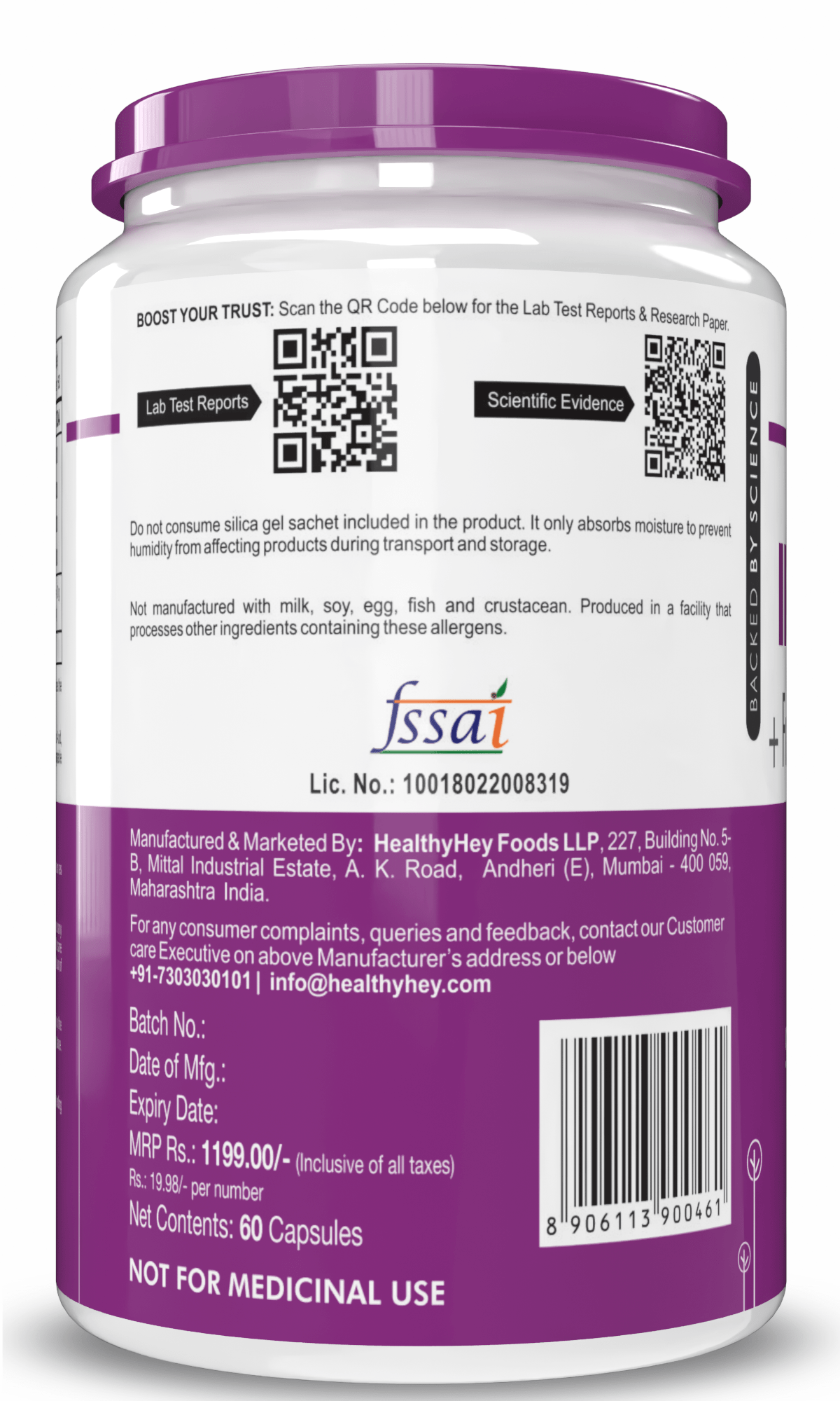 HealthyHey Nutrition Capsule Iron Supplement for Men, Support Immune Health -100% Chelated -With Vitamin B12, Folic Acid & Vitamin C for High Absorption 60 Veg Capsules