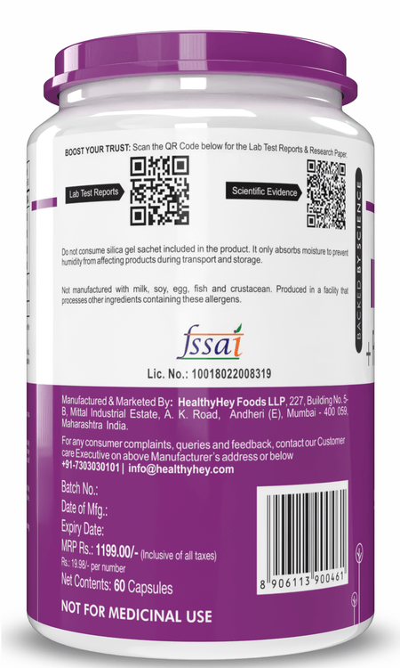 HealthyHey Nutrition Capsule Iron Supplement for Men, Support Immune Health -100% Chelated -With Vitamin B12, Folic Acid & Vitamin C for High Absorption 60 Veg Capsules
