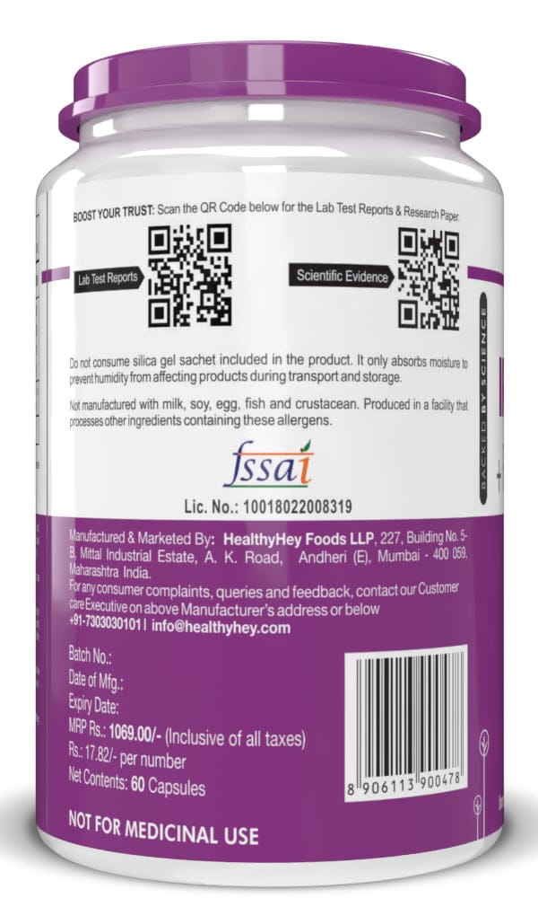 HealthyHey Nutrition Capsule Iron Supplement for Women, Support Immune Health -100% Chelated - With Vitamin B12, Folic Acid & Vitamin C for High Absorption 60 Veg Capsules