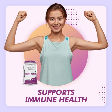 HealthyHey Nutrition Capsule Iron Supplement for Women, Support Immune Health - With Vitamin B12, Folic Acid & Vitamin C for High Absorption 60 Veg Capsules
