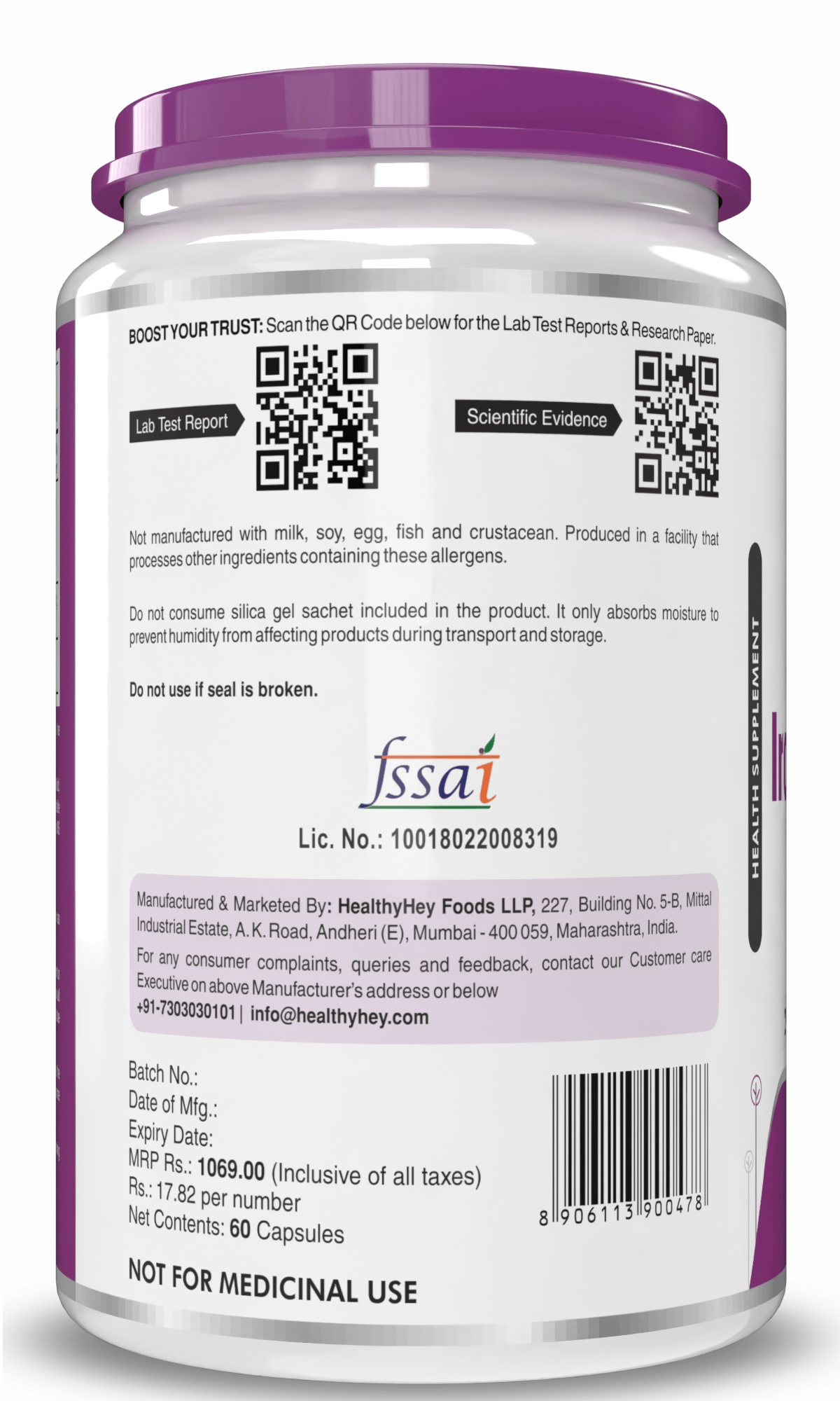 HealthyHey Nutrition Capsule Iron Supplement for Women, Support Immune Health - With Vitamin B12, Folic Acid & Vitamin C for High Absorption 60 Veg Capsules