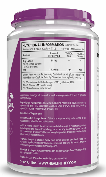 HealthyHey Nutrition Capsule Kelp Extract with Zinc Citrate, Support Thyroid Health 60 Veg Capsules