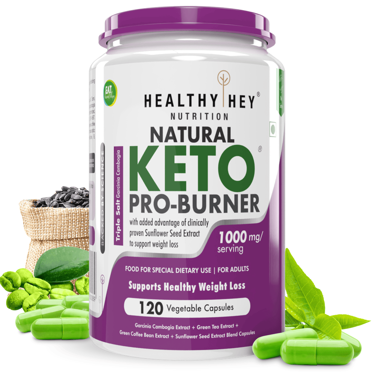 HealthyHey Nutrition Capsule Keto Pro-Burner, Support Healthy Weight Loss -120 Veg Capsules