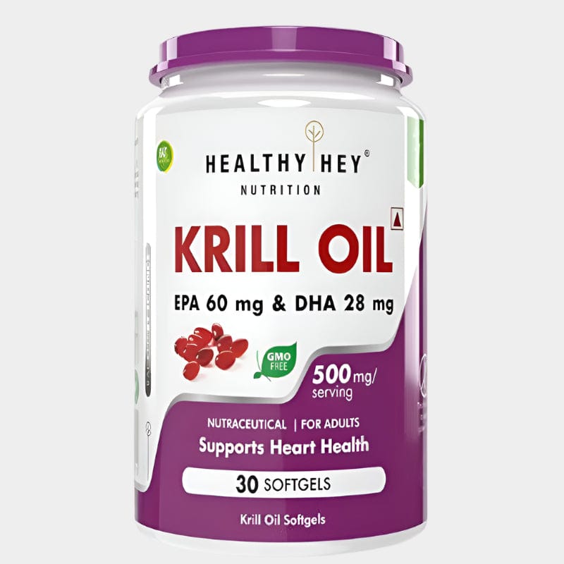 HealthyHey Nutrition Capsule Krill Oil EPA 60mg & DHA, Supports Heart Health 28mg -30 softgels