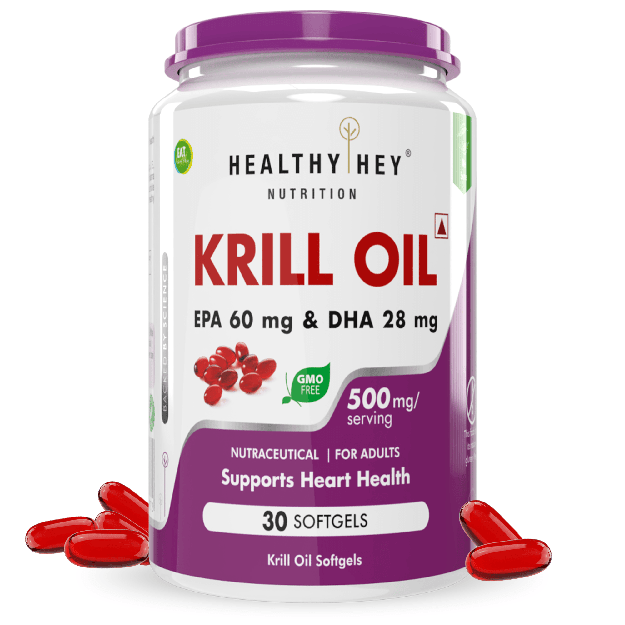 Krill Oil EPA 60mg & DHA, Supports Heart Health 28mg -30 softgels