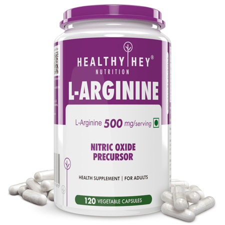 HealthyHey Nutrition Capsule L-Arginine, Nitric oxide Precursor 500mg, 120 Veg Capsules