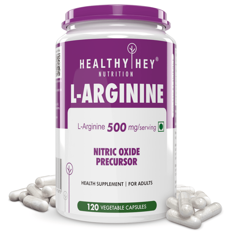 HealthyHey Nutrition Capsule L-Arginine, Nitric oxide Precursor 500mg, 120 Veg Capsules