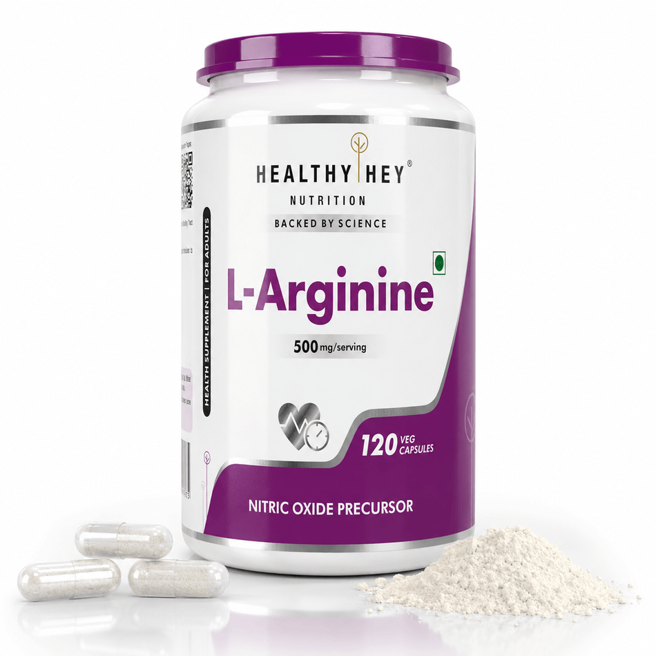 HealthyHey Nutrition Capsule L-Arginine, Nitric oxide Precursor 500mg, 120 Veg Capsules