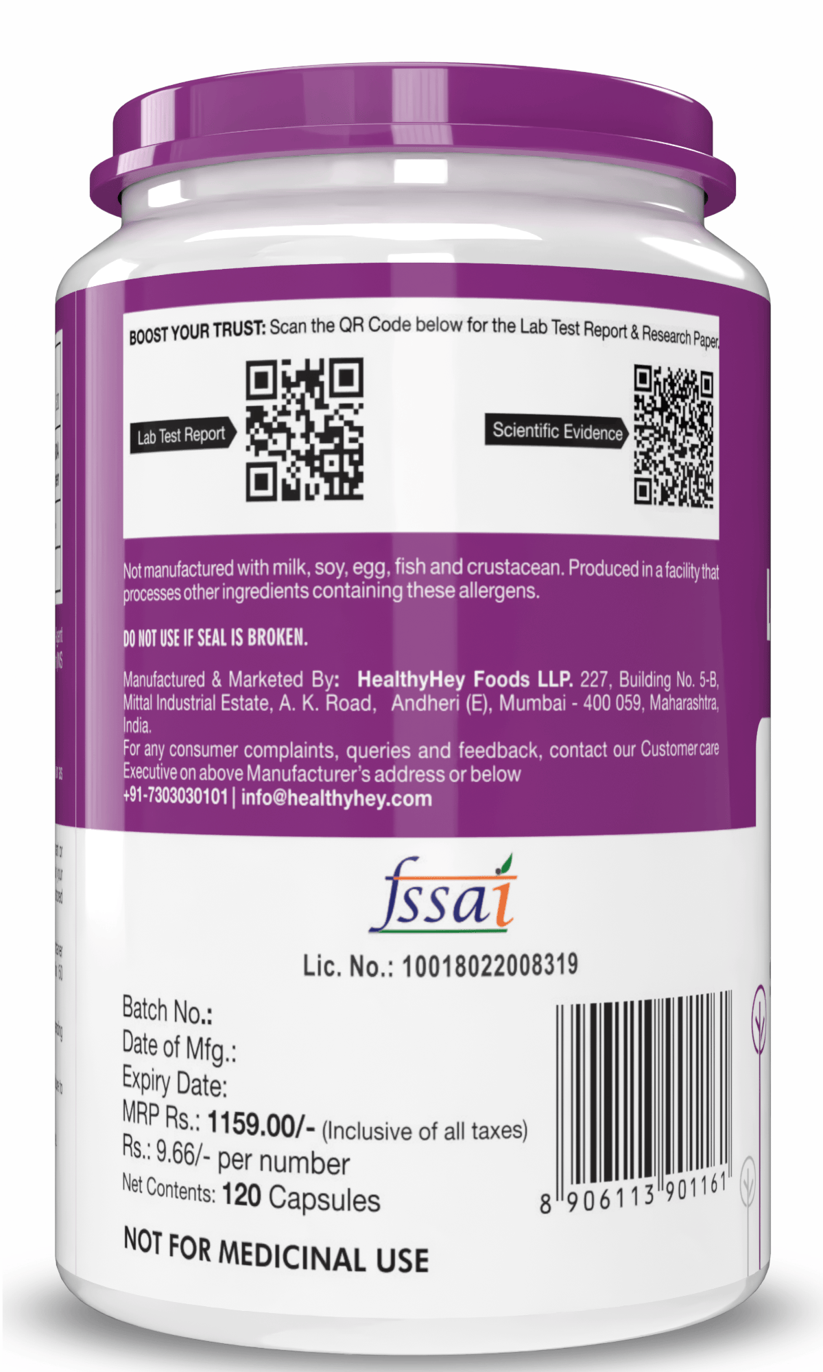 HealthyHey Nutrition Capsule L-Aspartic Acid, Support Immune Health -120 veg capsules