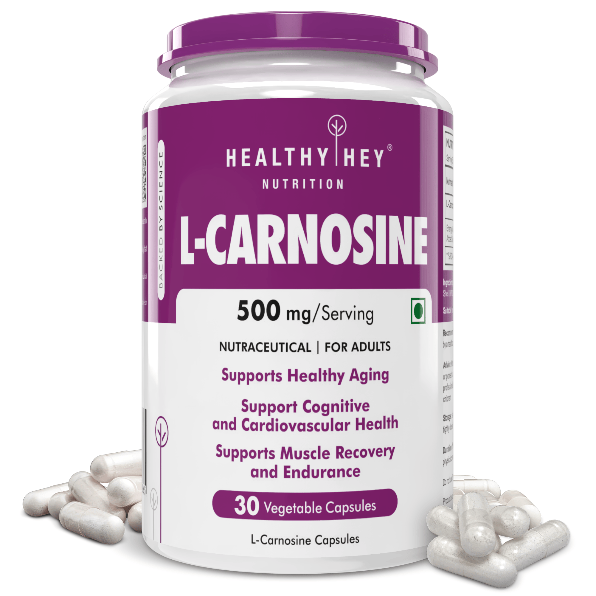 HealthyHey Nutrition Capsule L-Carnosine, Supports Healthy Aging 30 vegetable capsules