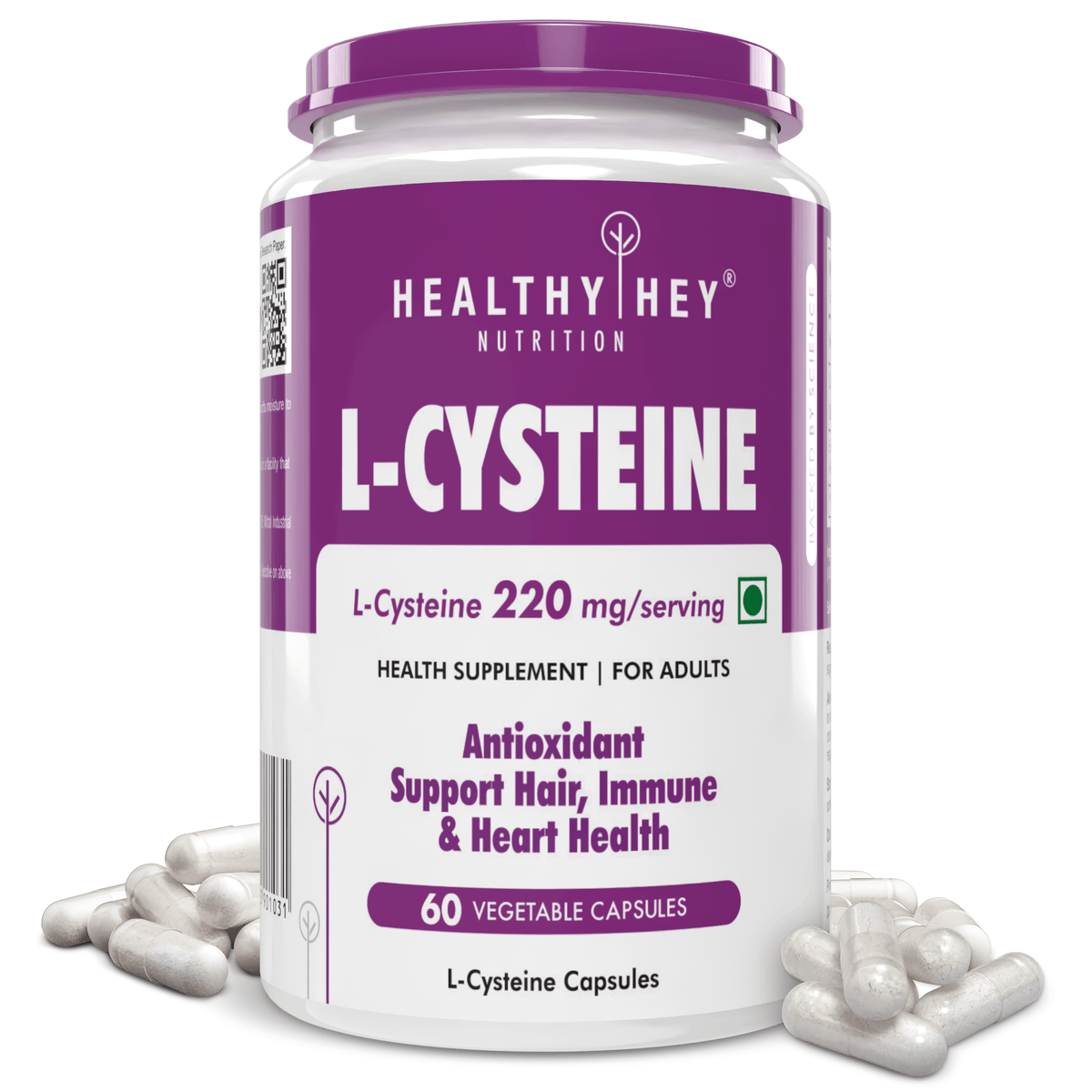 HealthyHey Nutrition Capsule L-Cysteine, Antioxidant support hair, Immune & Heart Health -60 Veg Capsules