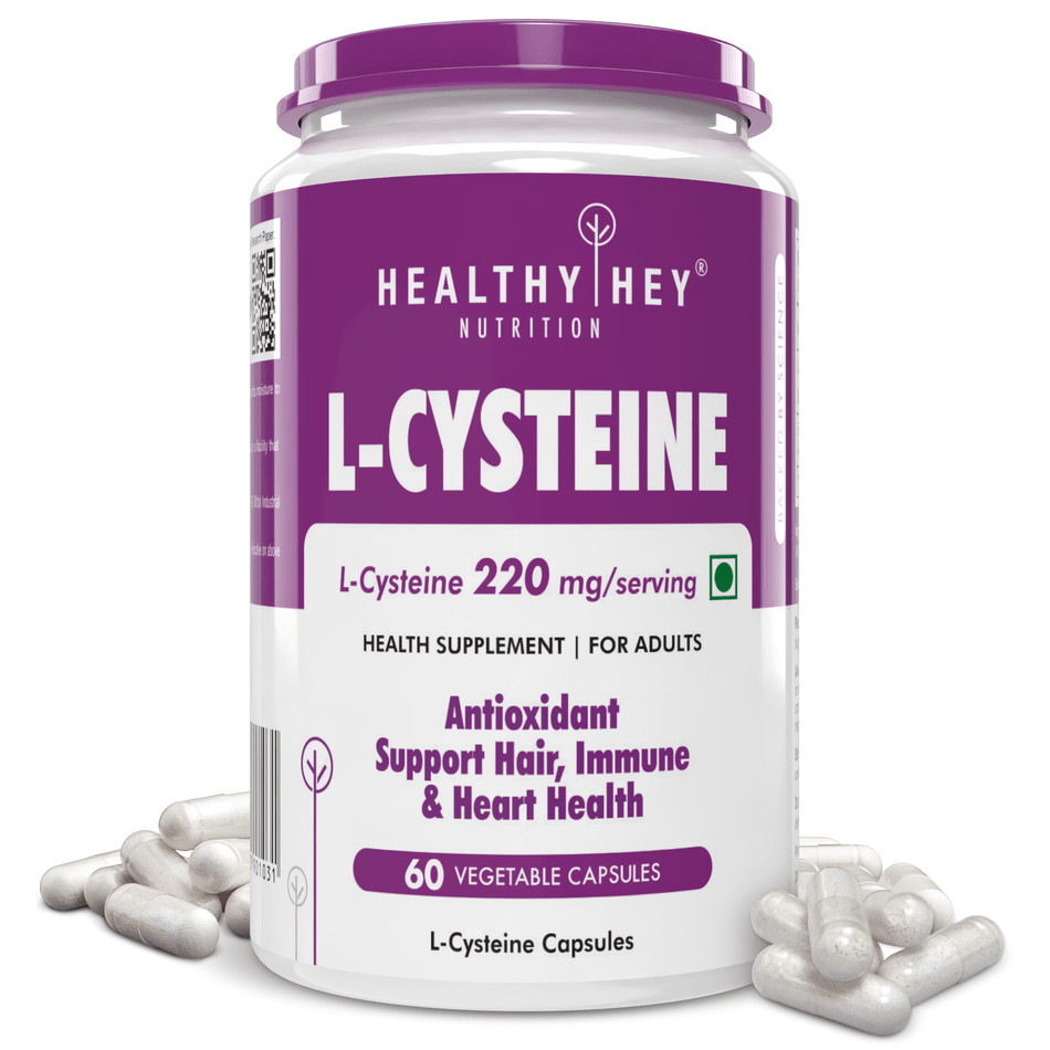 HealthyHey Nutrition Capsule L-Cysteine, Antioxidant support hair, Immune & Heart Health -60 Veg Capsules