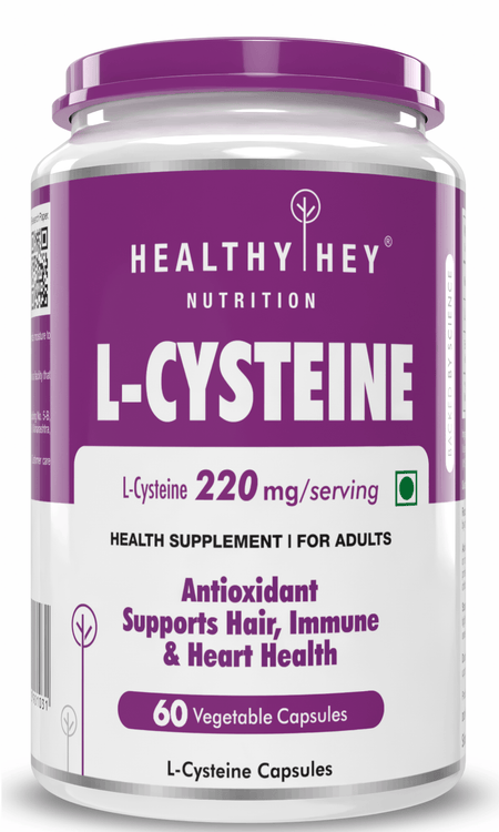 HealthyHey Nutrition Capsule L-Cysteine, Antioxidant support hair, Immune & Heart Health -60 Veg Capsules