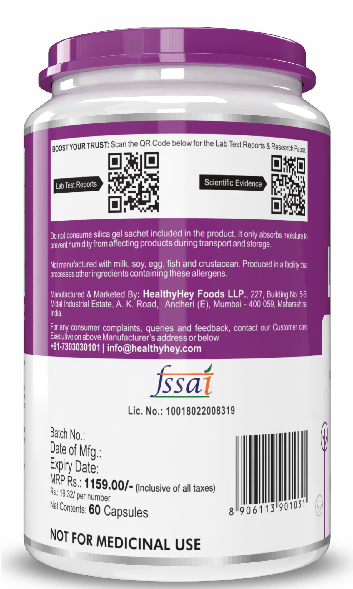 HealthyHey Nutrition Capsule L-Cysteine, Antioxidant support hair, Immune & Heart Health -60 Veg Capsules