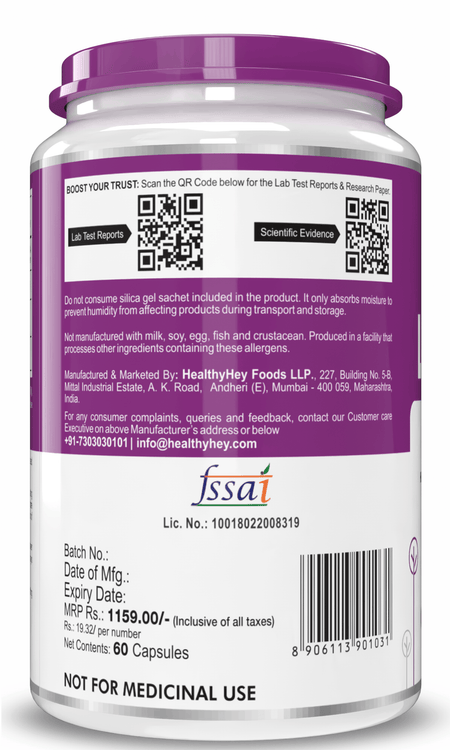 HealthyHey Nutrition Capsule L-Cysteine, Antioxidant support hair, Immune & Heart Health -60 Veg Capsules