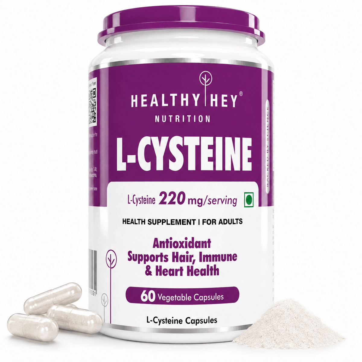 HealthyHey Nutrition Capsule L-Cysteine, Antioxidant support hair, Immune & Heart Health -60 Veg Capsules