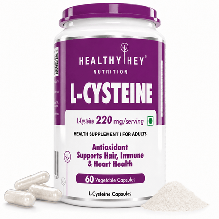 HealthyHey Nutrition Capsule L-Cysteine, Antioxidant support hair, Immune & Heart Health -60 Veg Capsules