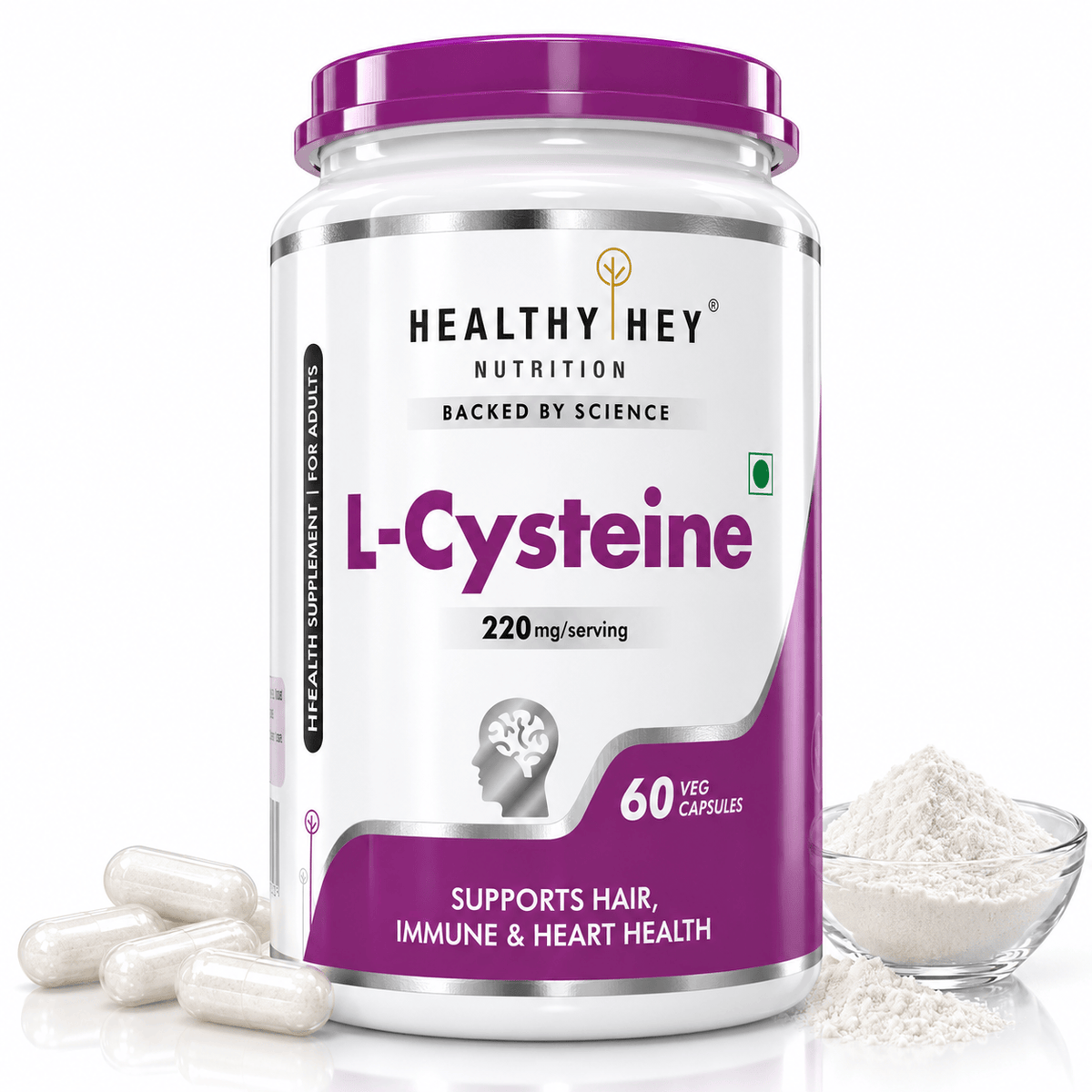 HealthyHey Nutrition Capsule L-Cysteine, Antioxidant support hair, Immune & Heart Health -60 Veg Capsules