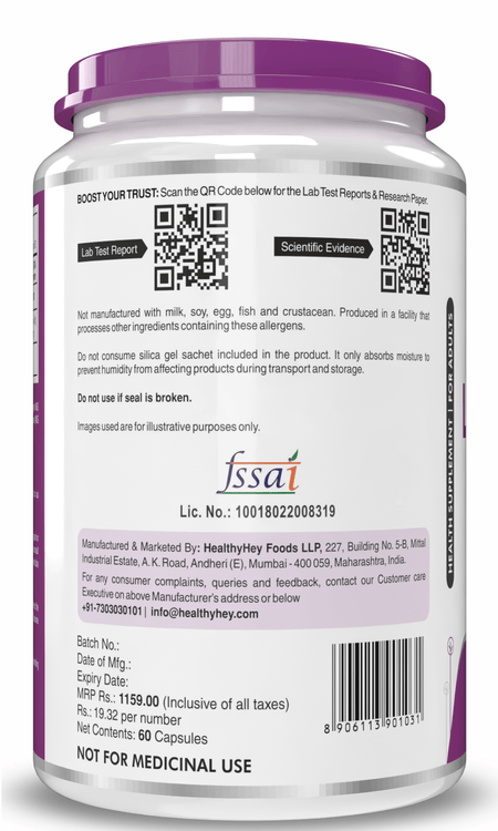 HealthyHey Nutrition Capsule L-Cysteine, Antioxidant support hair, Immune & Heart Health -60 Veg Capsules