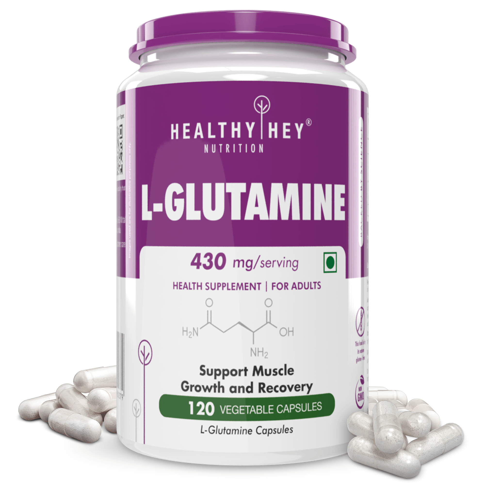 HealthyHey Nutrition Capsule L- Glutamine, Support Muscle growth & recovery-120 veg Capsules