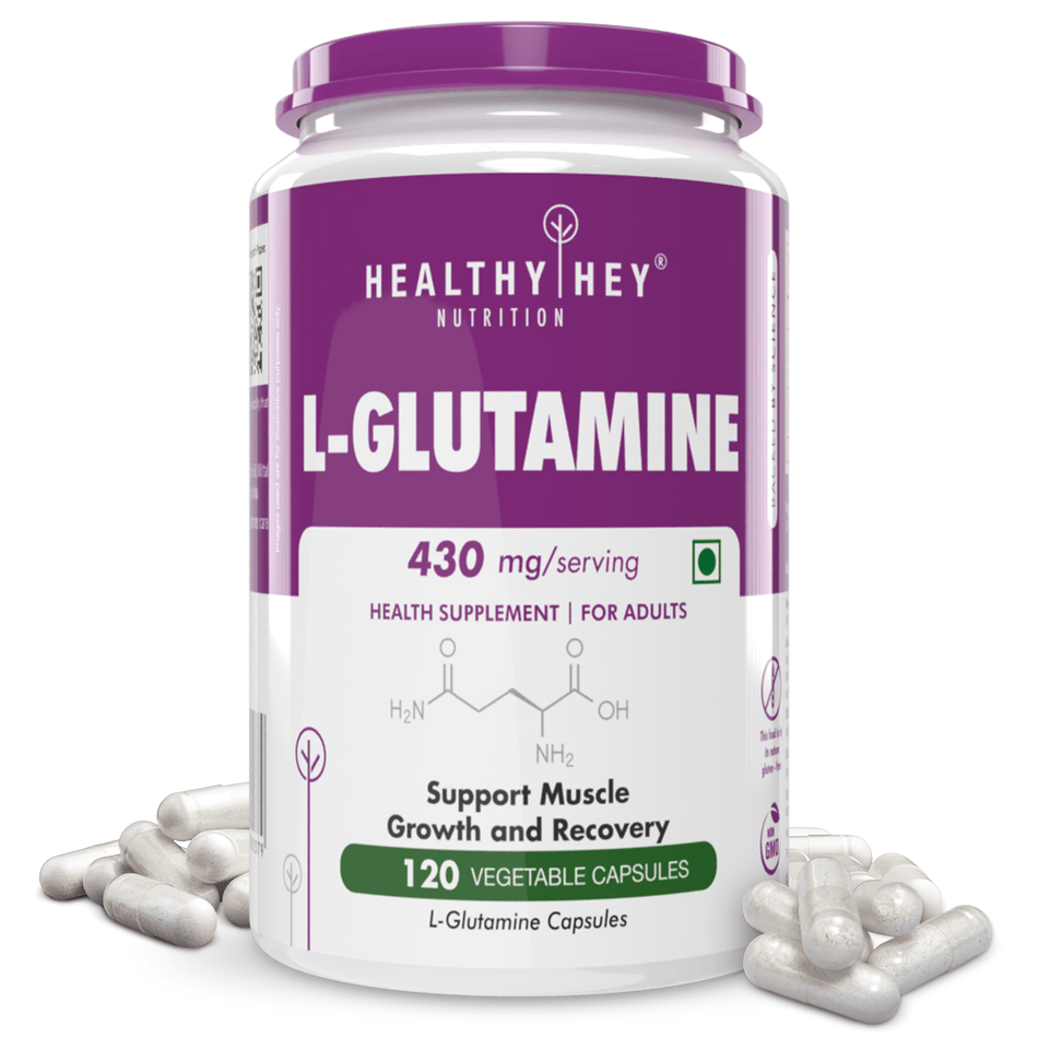 HealthyHey Nutrition Capsule L- Glutamine, Support Muscle growth & recovery-120 veg Capsules