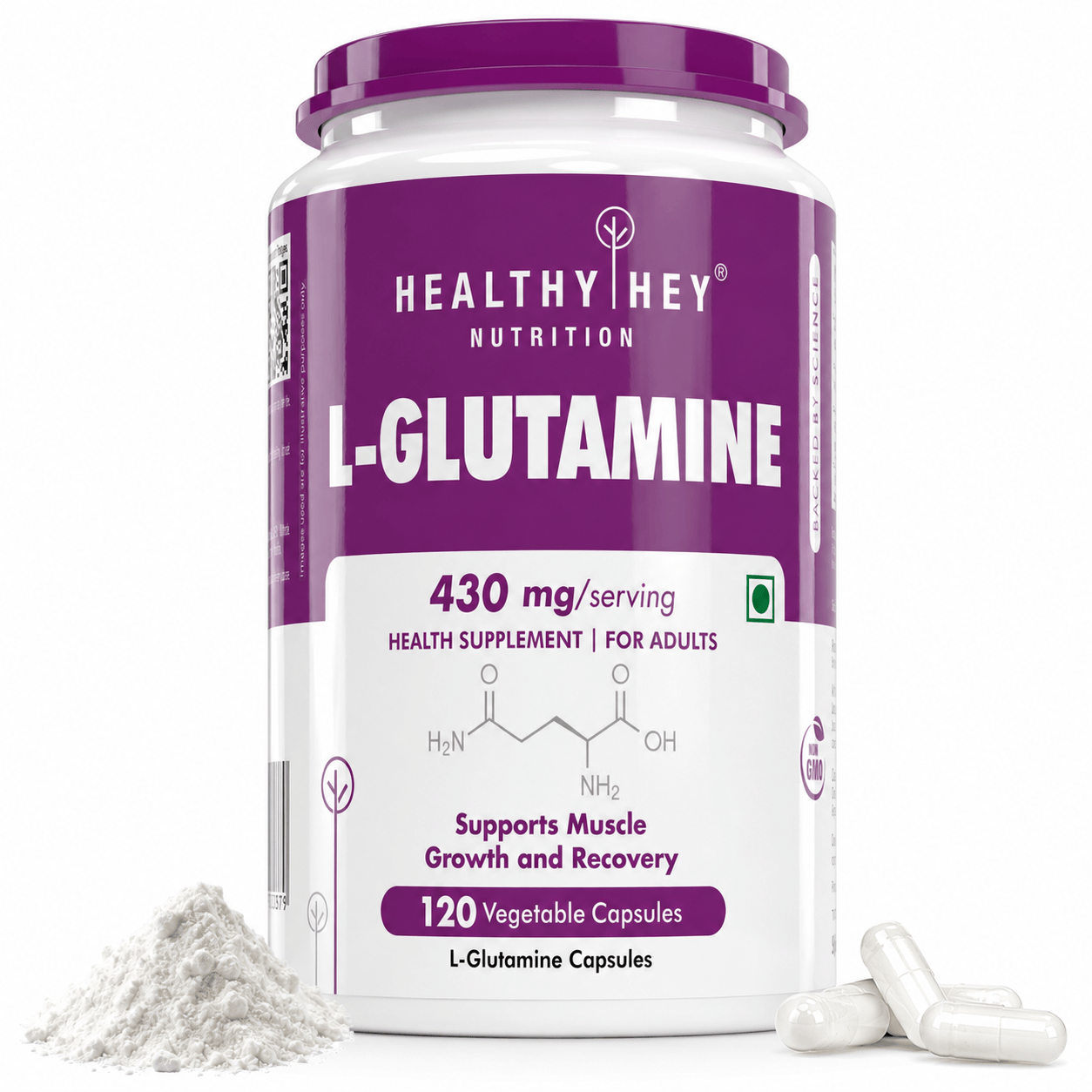 HealthyHey Nutrition Capsule L- Glutamine, Support Muscle growth & recovery-120 veg Capsules