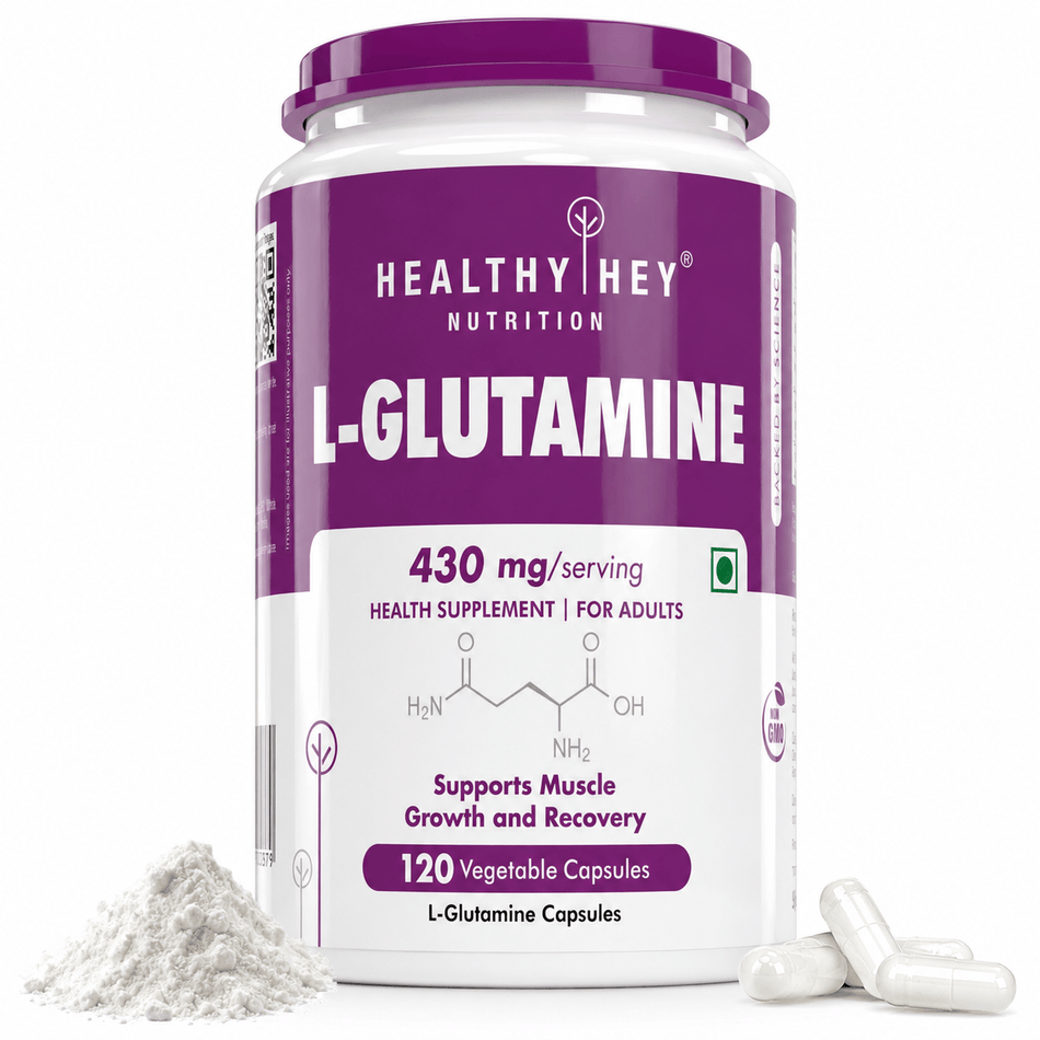 HealthyHey Nutrition Capsule L- Glutamine, Support Muscle growth & recovery-120 veg Capsules