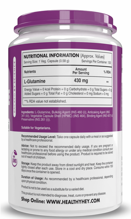 HealthyHey Nutrition Capsule L- Glutamine, Support Muscle growth & recovery-120 veg Capsules