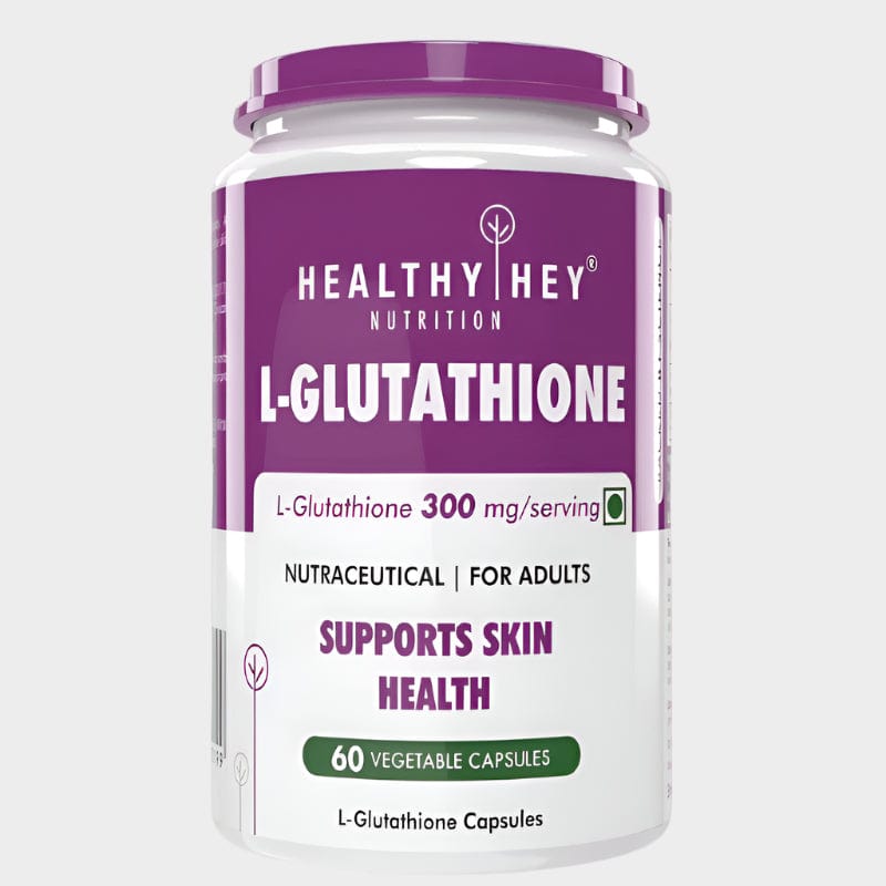 HealthyHey Nutrition Capsule L-Glutathione (Reduced), Support Skin Health - 100% Vegetarian Source - 60 Veg Capsules
