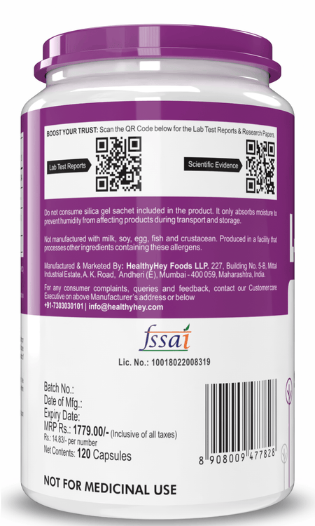 HealthyHey Nutrition Capsule L- Glycine, Support Brain & Sleep Health  120 Veg Capsules