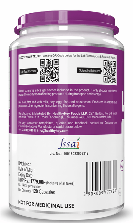 HealthyHey Nutrition Capsule L- Glycine, Support Brain & Sleep Health  120 Veg Capsules