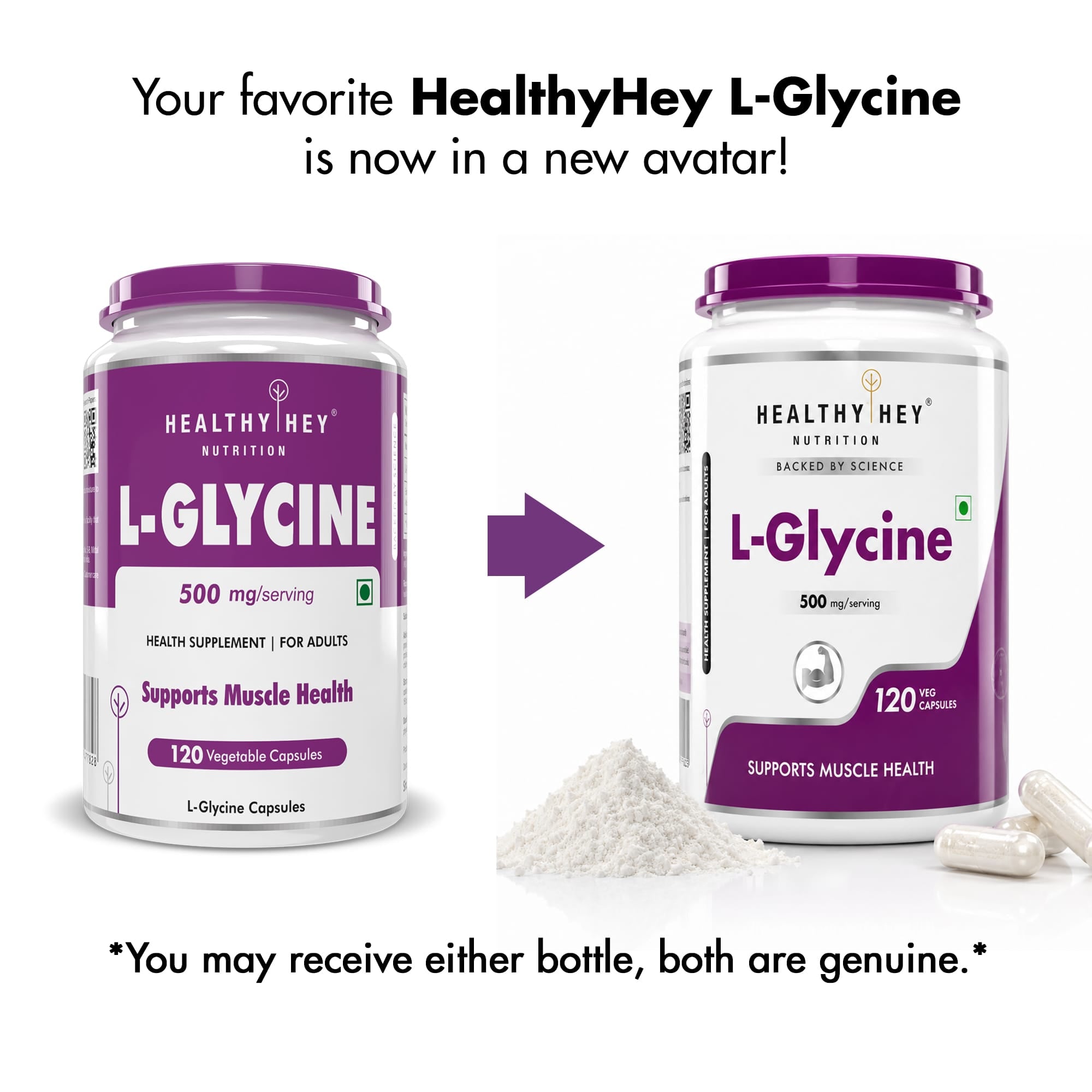 HealthyHey Nutrition Capsule L- Glycine, Support Brain & Sleep Health  120 Veg Capsules