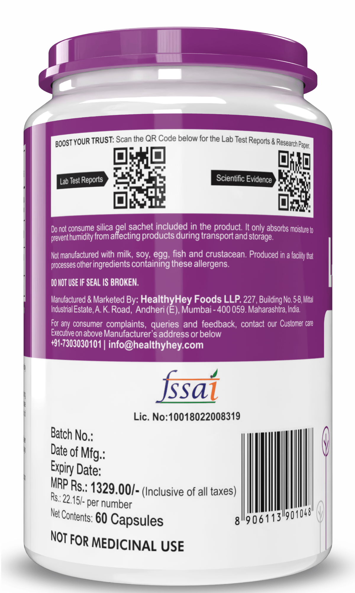 HealthyHey Nutrition Capsule L-Histidine, Support Cognitive Health 60 Veg Capsules
