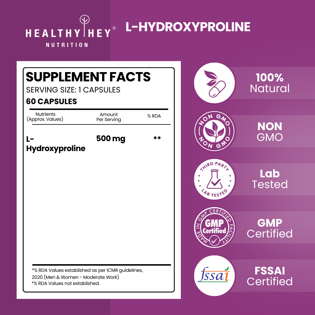 HealthyHey Nutrition Capsule L-Hydroxyproline Aminos - 500mg | 60 Vegetable Capsules