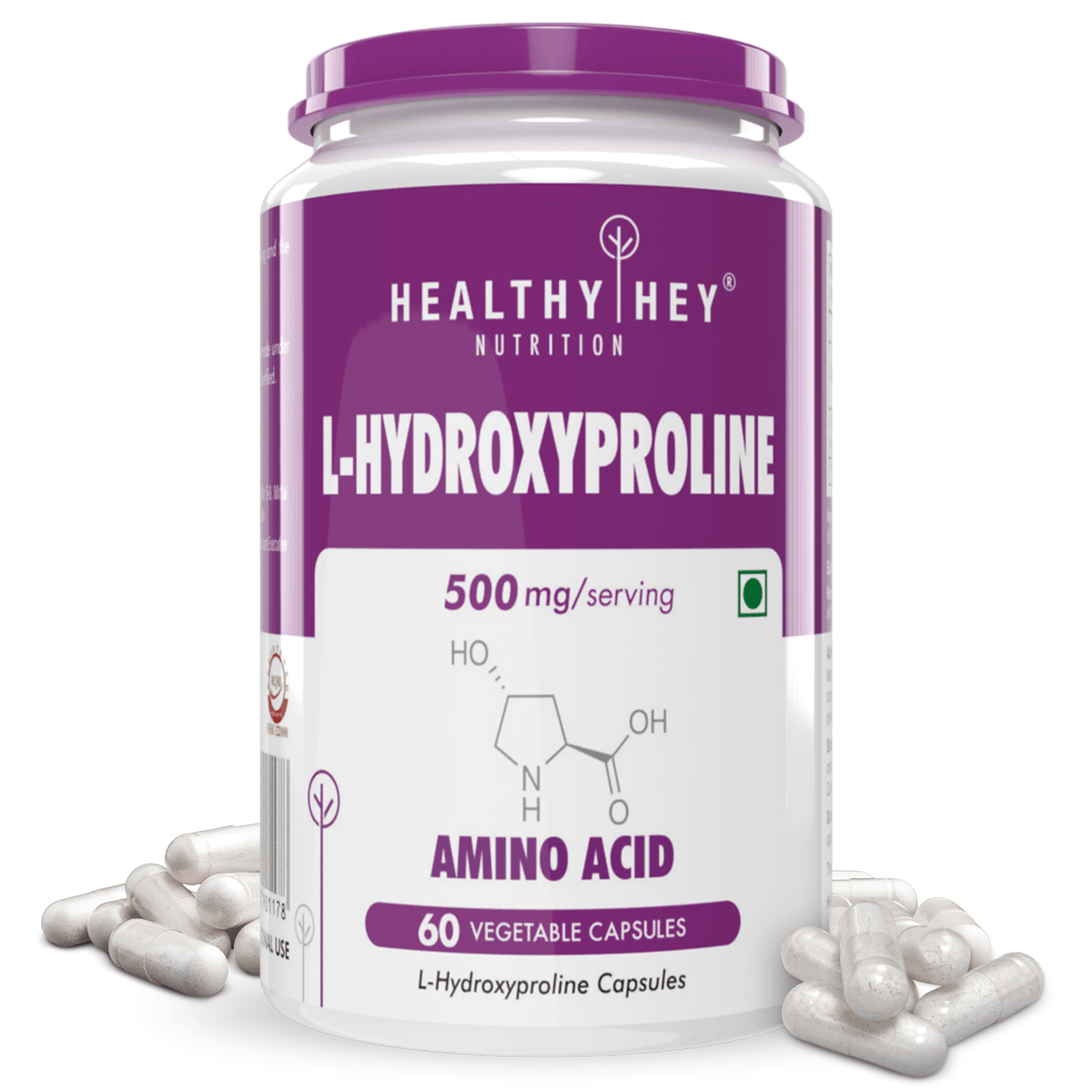 HealthyHey Nutrition Capsule L-Hydroxyproline Aminos - 500mg | 60 Vegetable Capsules