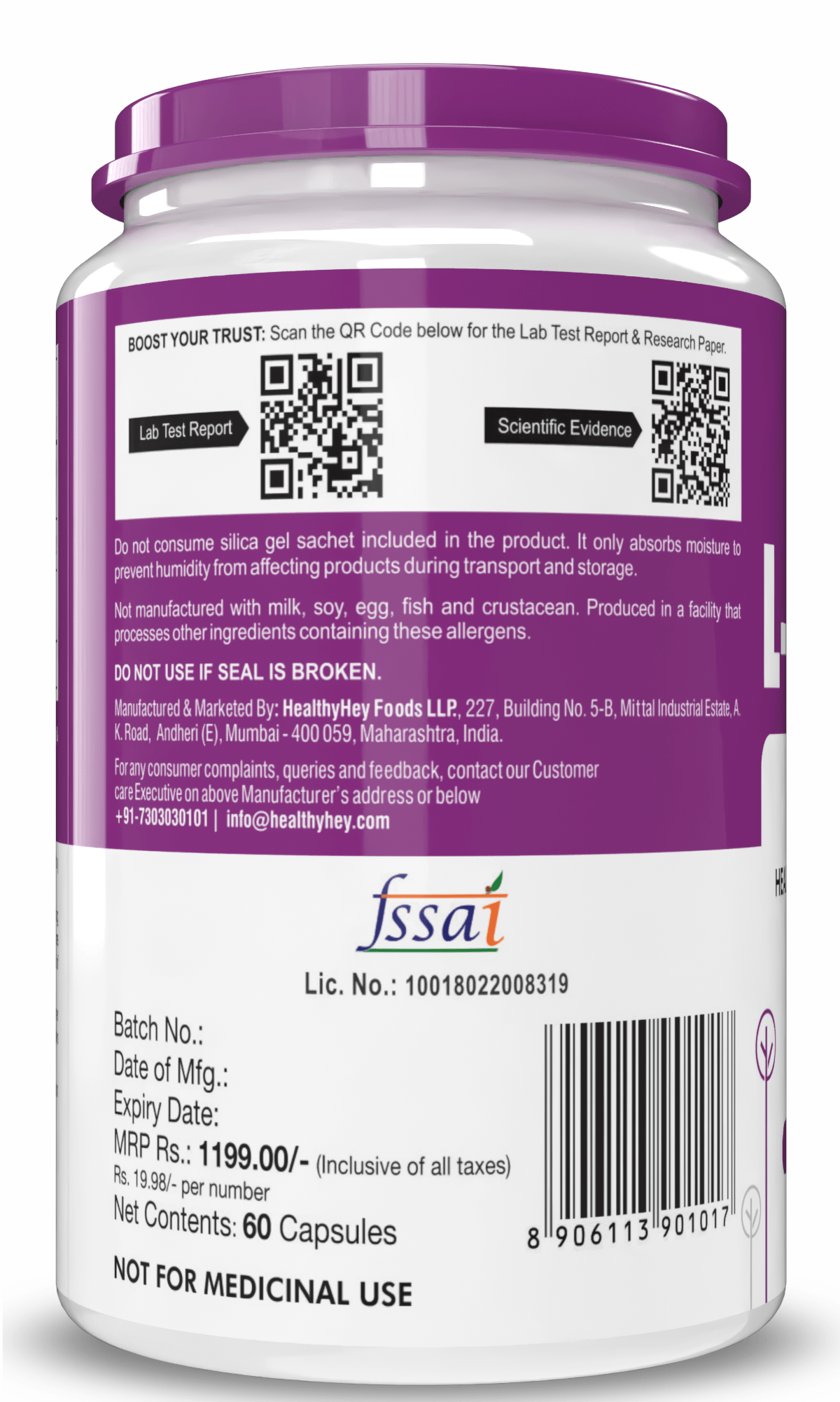 HealthyHey Nutrition Capsule L-Leucine 1000mg | Muscle Building & Strengthening | 60 Veg Capsules