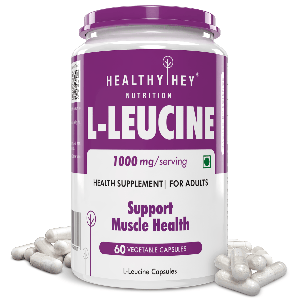 HealthyHey Nutrition Capsule L-Leucine 1000mg | Muscle Building & Strengthening | 60 Veg Capsules
