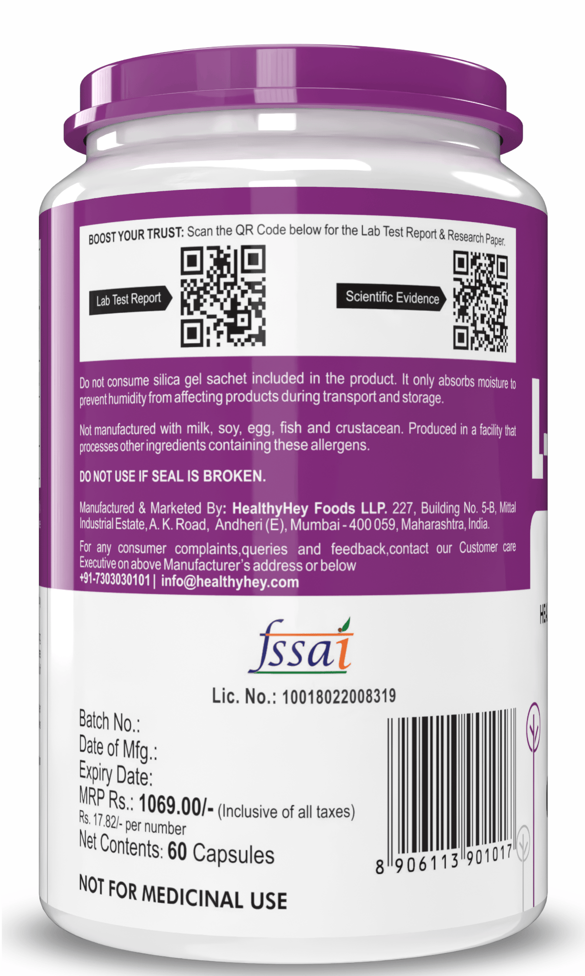 HealthyHey Nutrition Capsule L-Leucine 1000mg | Muscle Building & Strengthening | 60 Veg Capsules