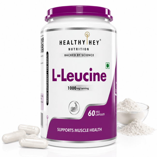 HealthyHey Nutrition Capsule L-Leucine 1000mg | Muscle Building & Strengthening | 60 Veg Capsules