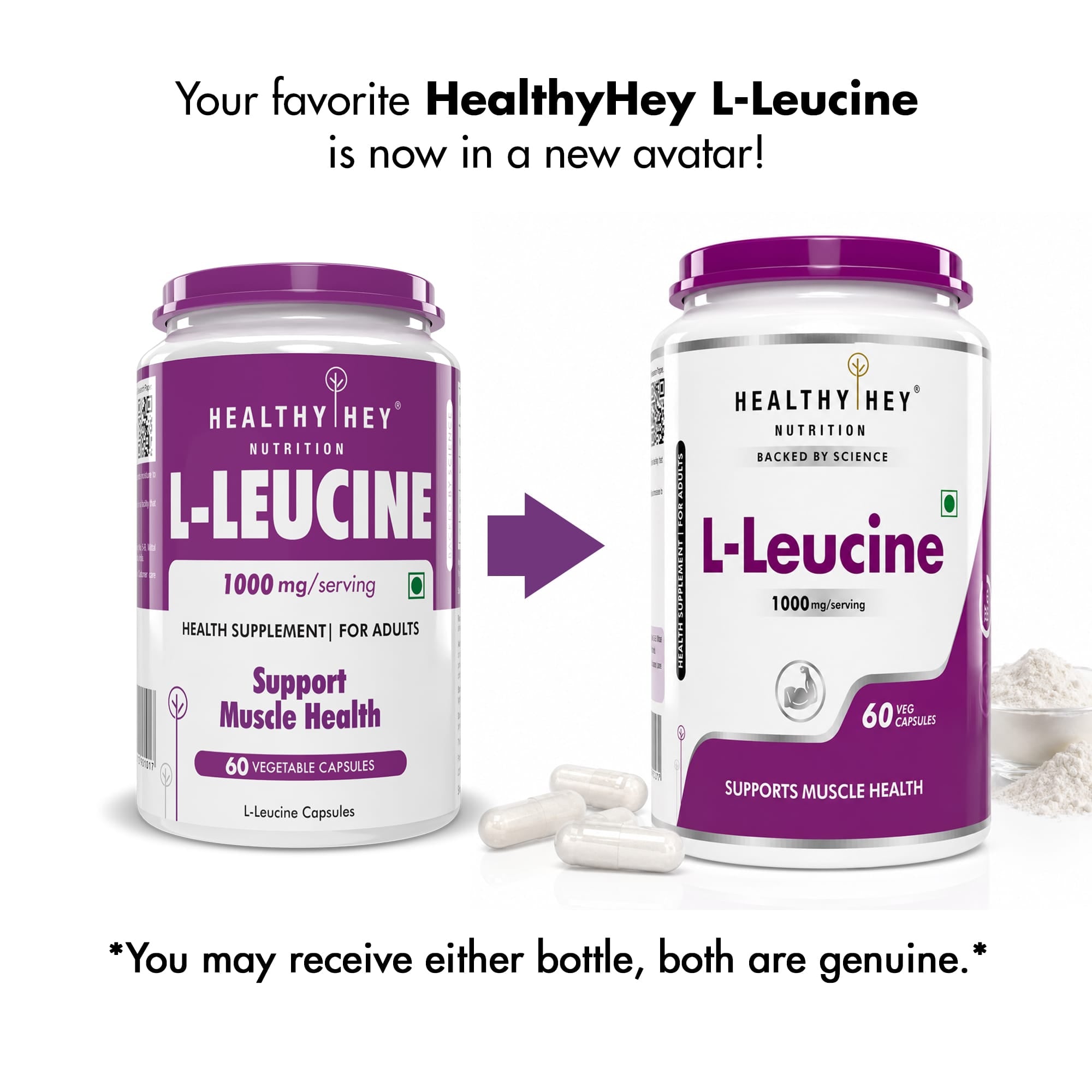 HealthyHey Nutrition Capsule L-Leucine 1000mg | Muscle Building & Strengthening | 60 Veg Capsules