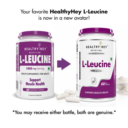 HealthyHey Nutrition Capsule L-Leucine 1000mg | Muscle Building & Strengthening | 60 Veg Capsules