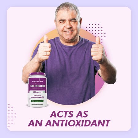 HealthyHey Nutrition Capsule L-Methionine, Antioxidant support & Immune Health Free Form Pure Crystalline, 120 Veg Capsules
